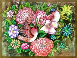 نقاشی گل و مرغ